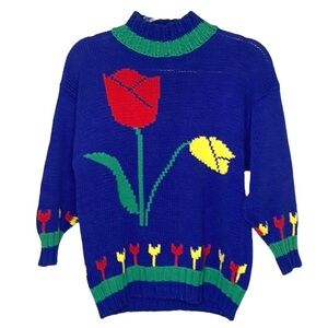 ANDRE VINTAGE WOMENS COTTON TULIP GRAPHIC SPRING / SUMMER SWEATER SZ L